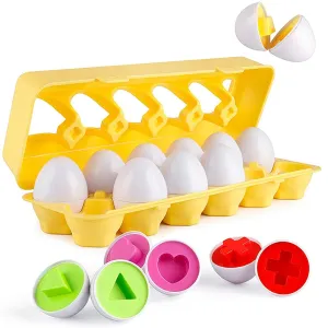 12pcs Montessori Matching Eggs Puzzle Toys Baby Learning Color Shape Recognition Sorting Stacking Easter Egg Toy With Egg Holder