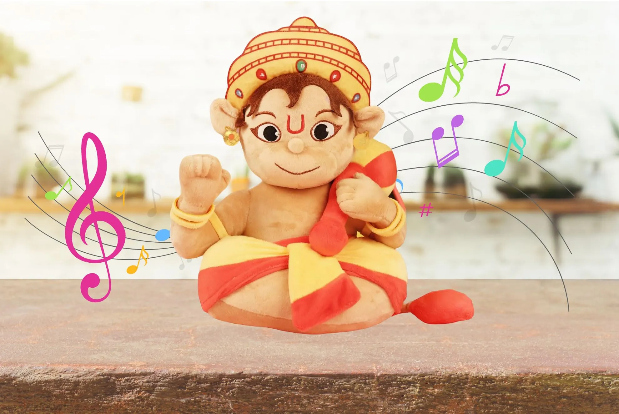 Aurbo Mantra Chanting Baby Lord Hanuman| Cute Musical Plush Toy | Gift for Boys, Girls, Infants, Toddlers, Babies - Kids Educational Learning (Medium, 14 Inches)