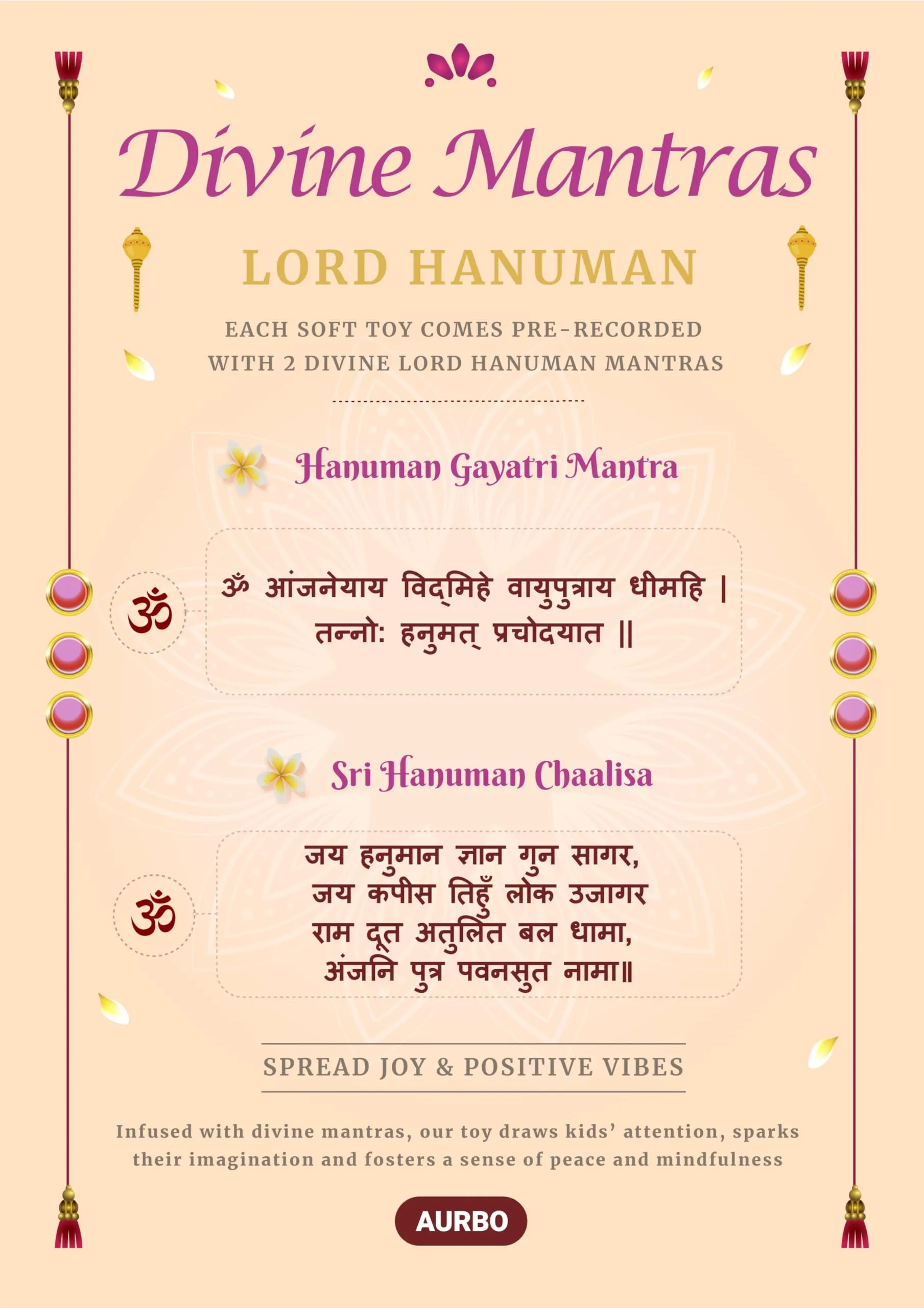 Aurbo Mantra Chanting Baby Lord Hanuman| Cute Musical Plush Toy | Gift for Boys, Girls, Infants, Toddlers, Babies - Kids Educational Learning (Medium, 14 Inches)