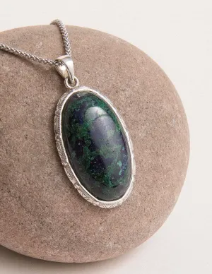 Azurite Malachite Vintage Pendant - 30 inch Silver Chain