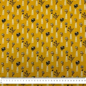 Botanical Homespun Fabric, Yellow Vase- Width 112cm
