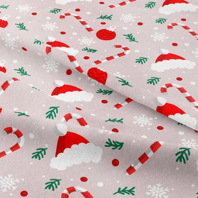 Christmas Hat Cotton Curtain Fabric - Red