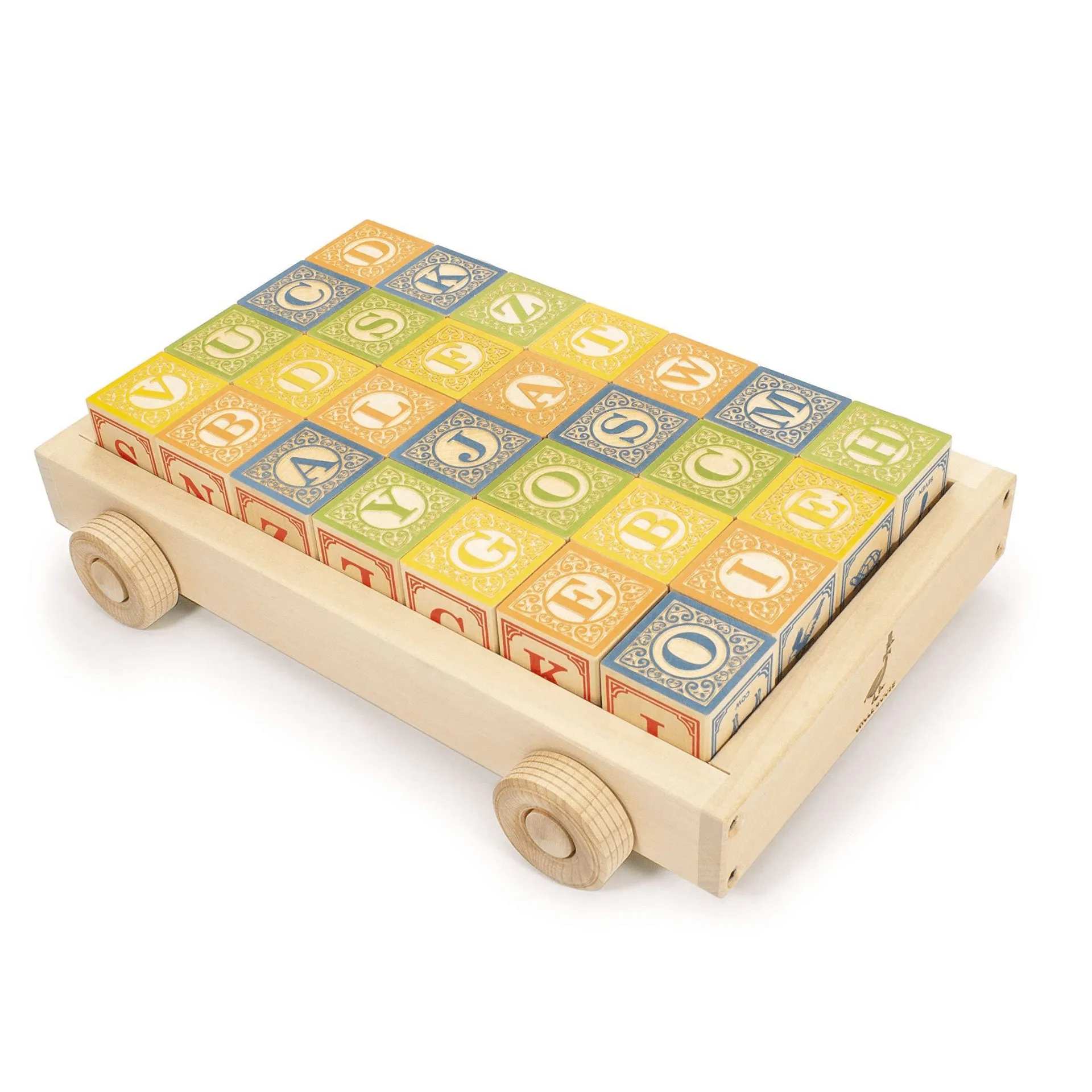 Classic ABC Wooden Blocks with Pull Wagon