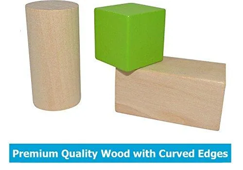 Deluxe Handcrafted Wooden Building Blocks Set - 50 Pieces - Includes Carrying Container - Hardwood Plain & Colored Stacking Wood Blocks for Boys & Girls - Educational Toy for Toddlers Preschool Age