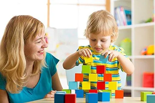 Deluxe Handcrafted Wooden Building Blocks Set - 50 Pieces - Includes Carrying Container - Hardwood Plain & Colored Stacking Wood Blocks for Boys & Girls - Educational Toy for Toddlers Preschool Age