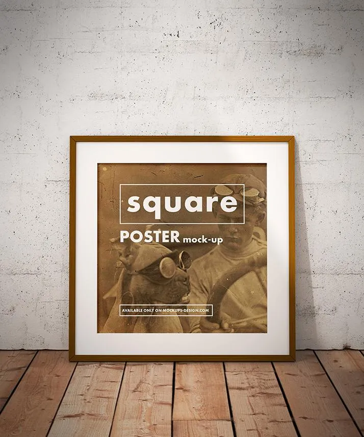 Free Clean Wooden Square Frame or Poster Mockups (2 Views or Angles)