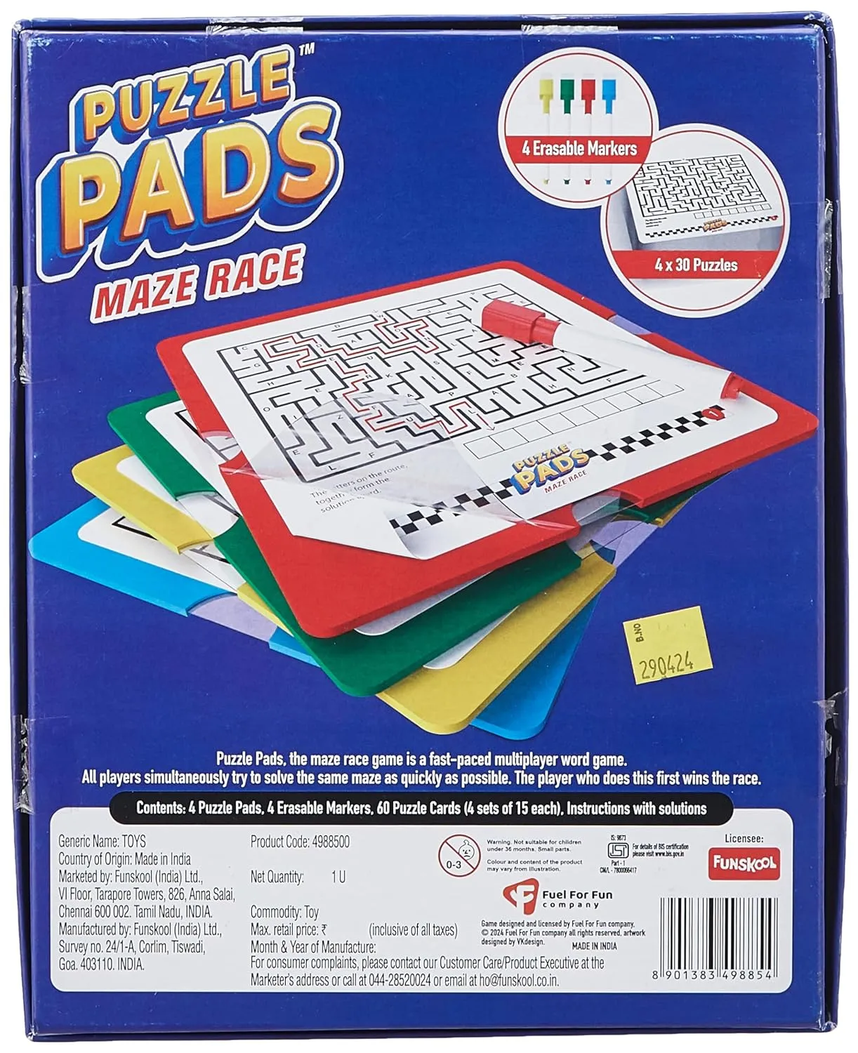 Funskool Games Puzzlepads Maze Word Game 2 to 4 Players for Adults, Kids and Family Ages 7 
