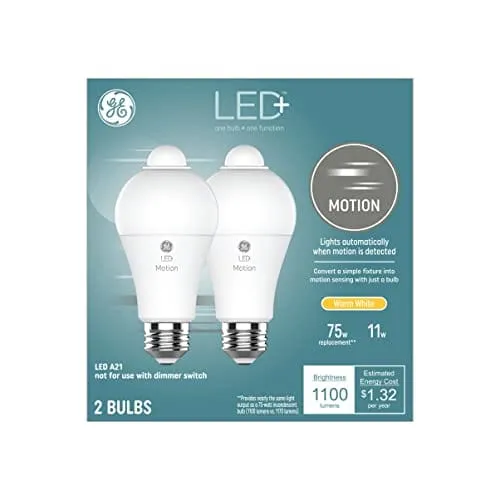 GE Lighting LED  Outdoor A21 LED Light Bulb with Motion Sensor, 75-Watt Replacement, Warm White, 2-Pack