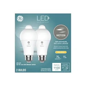 GE Lighting LED  Outdoor A21 LED Light Bulb with Motion Sensor, 75-Watt Replacement, Warm White, 2-Pack