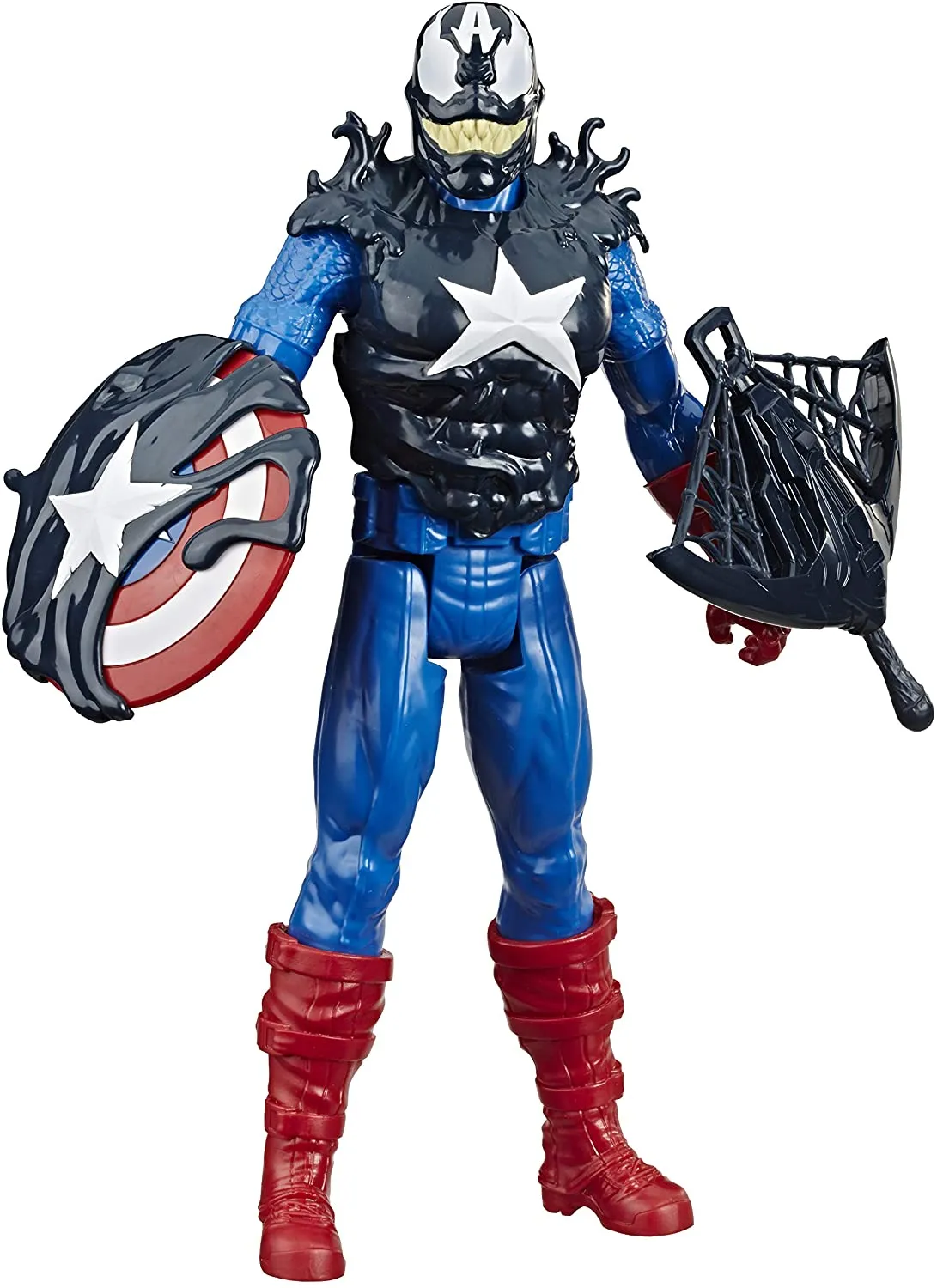 Hasbro Spider-Man Maximum Venom Titan Hero Venom Captain America with Starter, Projectile, 6 Accessories, Age 4 
