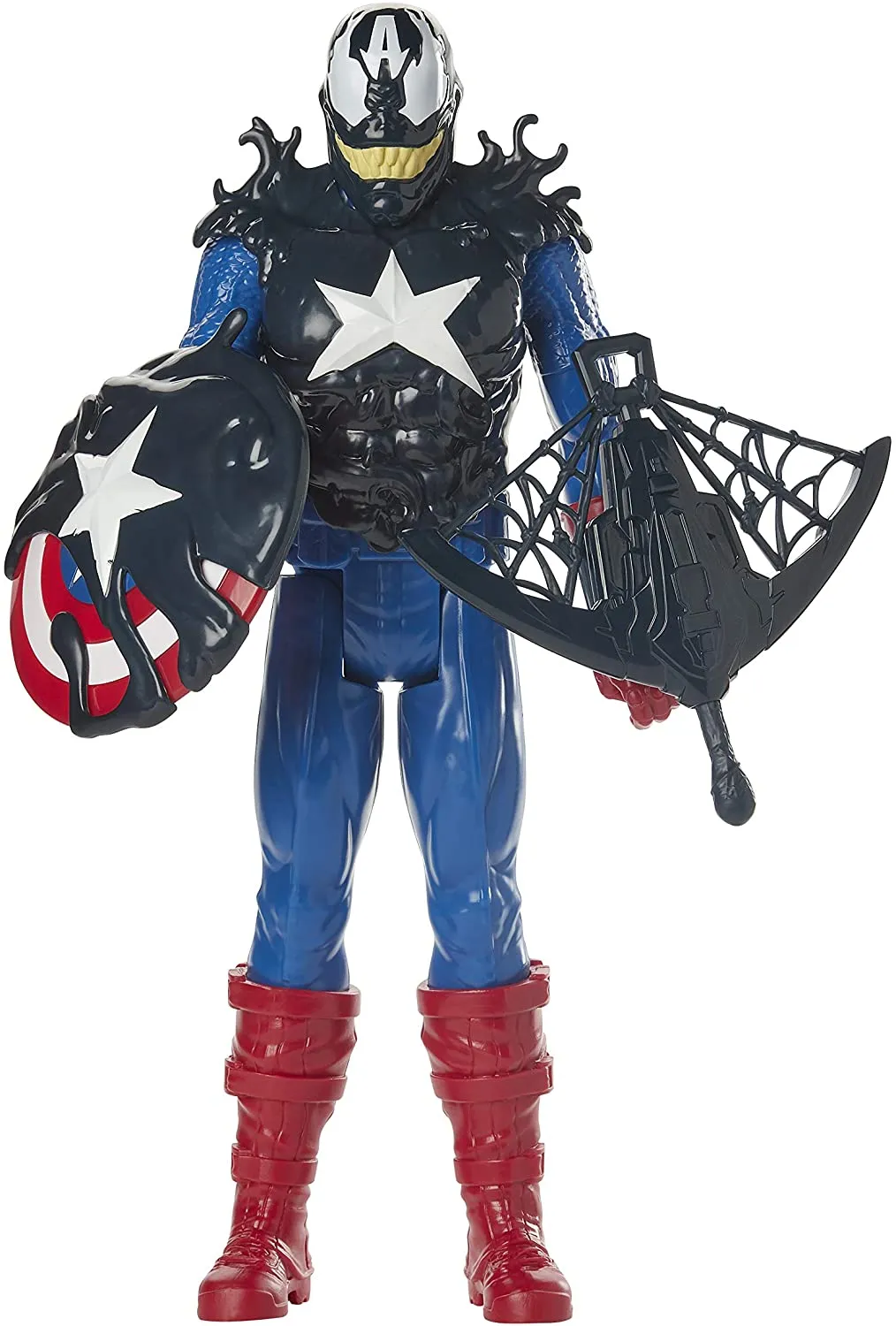 Hasbro Spider-Man Maximum Venom Titan Hero Venom Captain America with Starter, Projectile, 6 Accessories, Age 4 