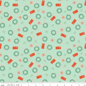 Holiday Cheer Wreaths Mint Yardage - My Mind’s Eye | Riley Blake Designs, SKU: C13614-MINT