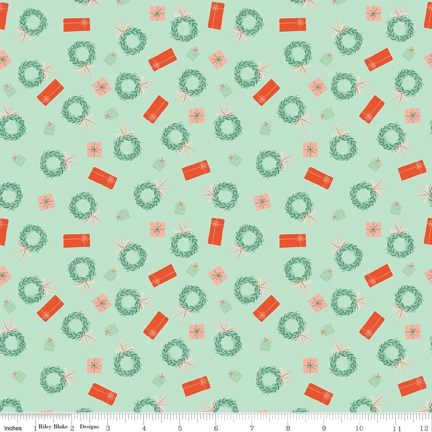 Holiday Cheer Wreaths Mint Yardage - My Mind’s Eye | Riley Blake Designs, SKU: C13614-MINT