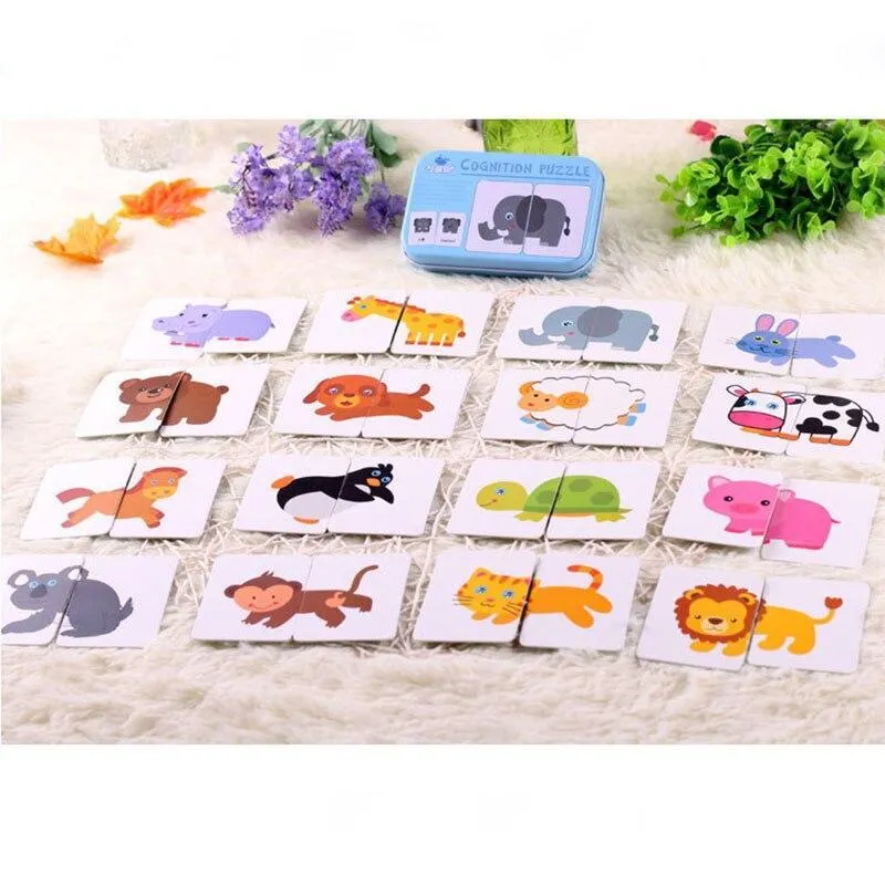 Kids  Puzzle Toys Animals Fruit Graph Match Card Game Early Educational Materials Double-sided Puzzle Toy For Children
