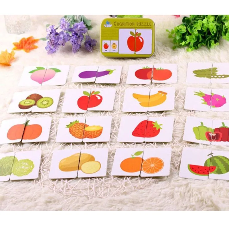 Kids  Puzzle Toys Animals Fruit Graph Match Card Game Early Educational Materials Double-sided Puzzle Toy For Children
