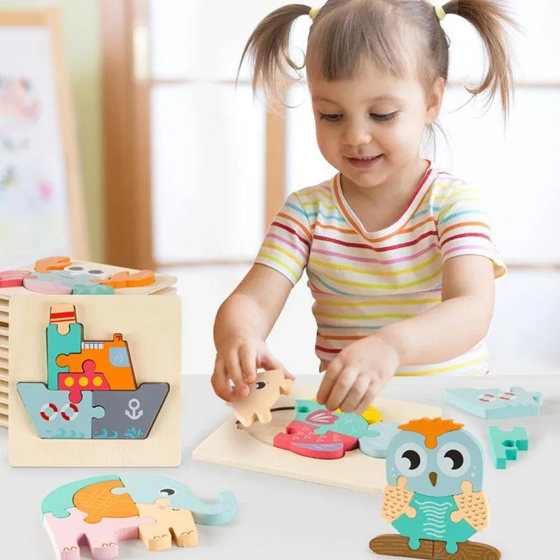 Kids  Puzzle Toys Animals Fruit Graph Match Card Game Early Educational Materials Double-sided Puzzle Toy For Children