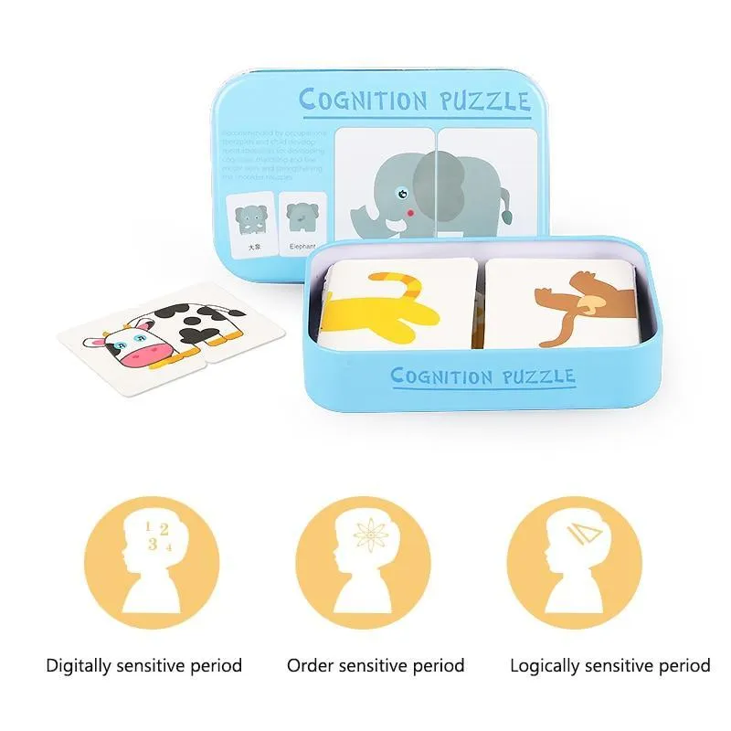 Kids  Puzzle Toys Animals Fruit Graph Match Card Game Early Educational Materials Double-sided Puzzle Toy For Children