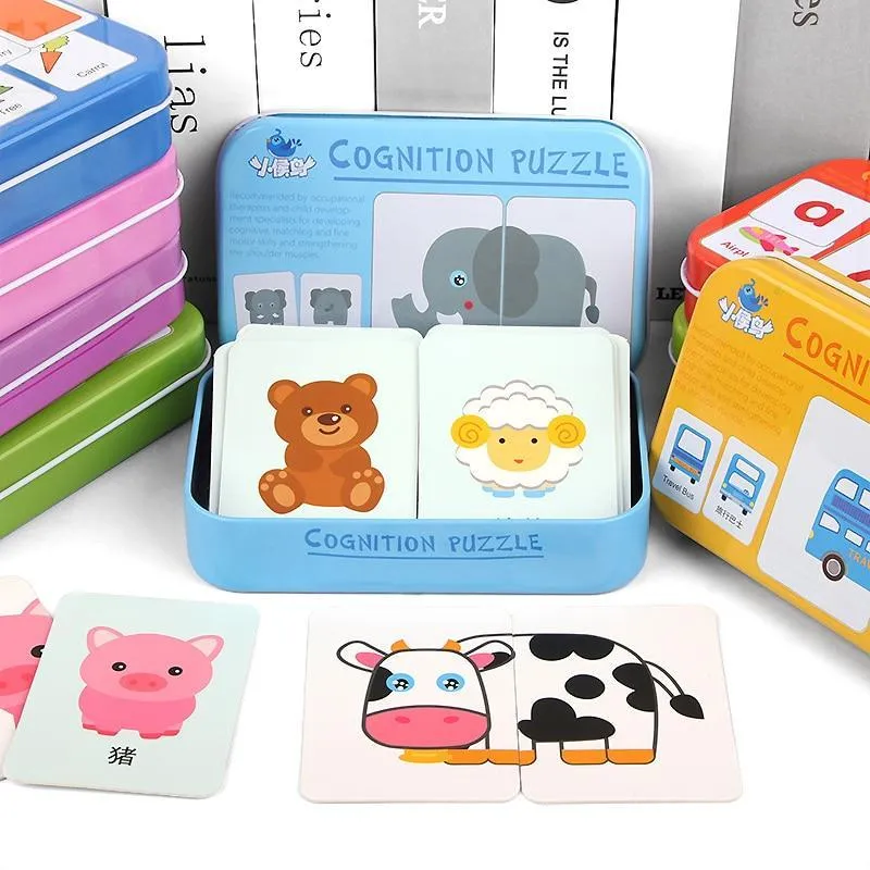 Kids  Puzzle Toys Animals Fruit Graph Match Card Game Early Educational Materials Double-sided Puzzle Toy For Children