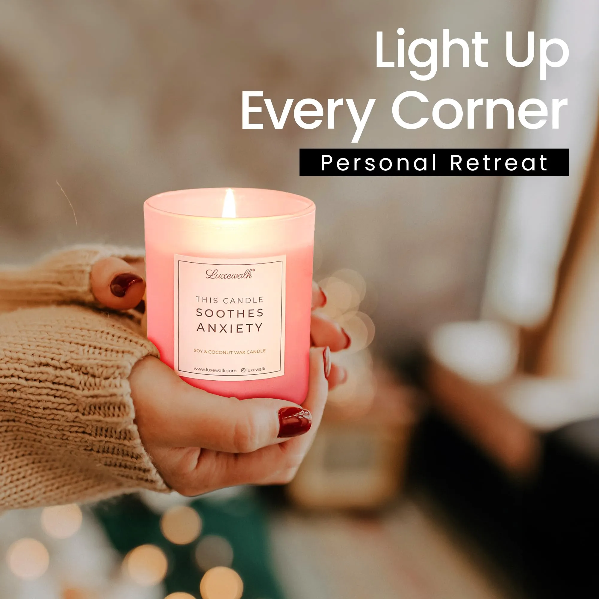 LUXEWALK Soothes Anxiety - Soy & Coconut Wax Scented Premium Candle, Including Exotic Fragrances of Rose Flower, Ideal for Home Decor, Gifts, Aromatherapy, 30 hrs Burn Time (165gm, Pack of 1)