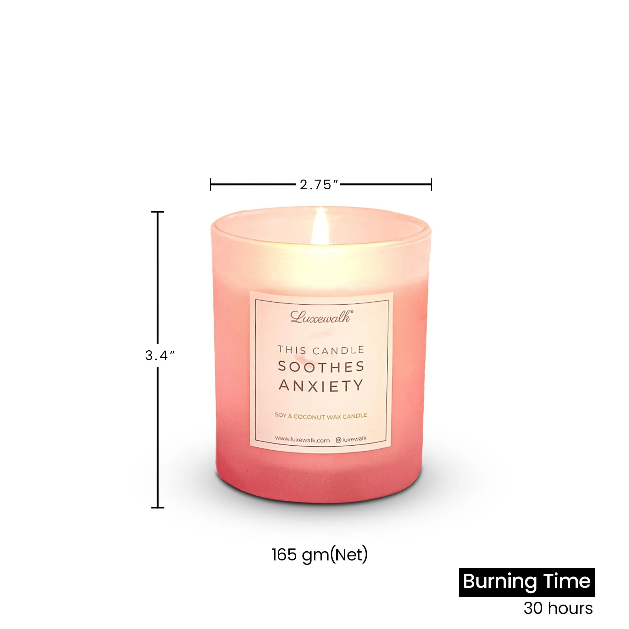 LUXEWALK Soothes Anxiety - Soy & Coconut Wax Scented Premium Candle, Including Exotic Fragrances of Rose Flower, Ideal for Home Decor, Gifts, Aromatherapy, 30 hrs Burn Time (165gm, Pack of 1)