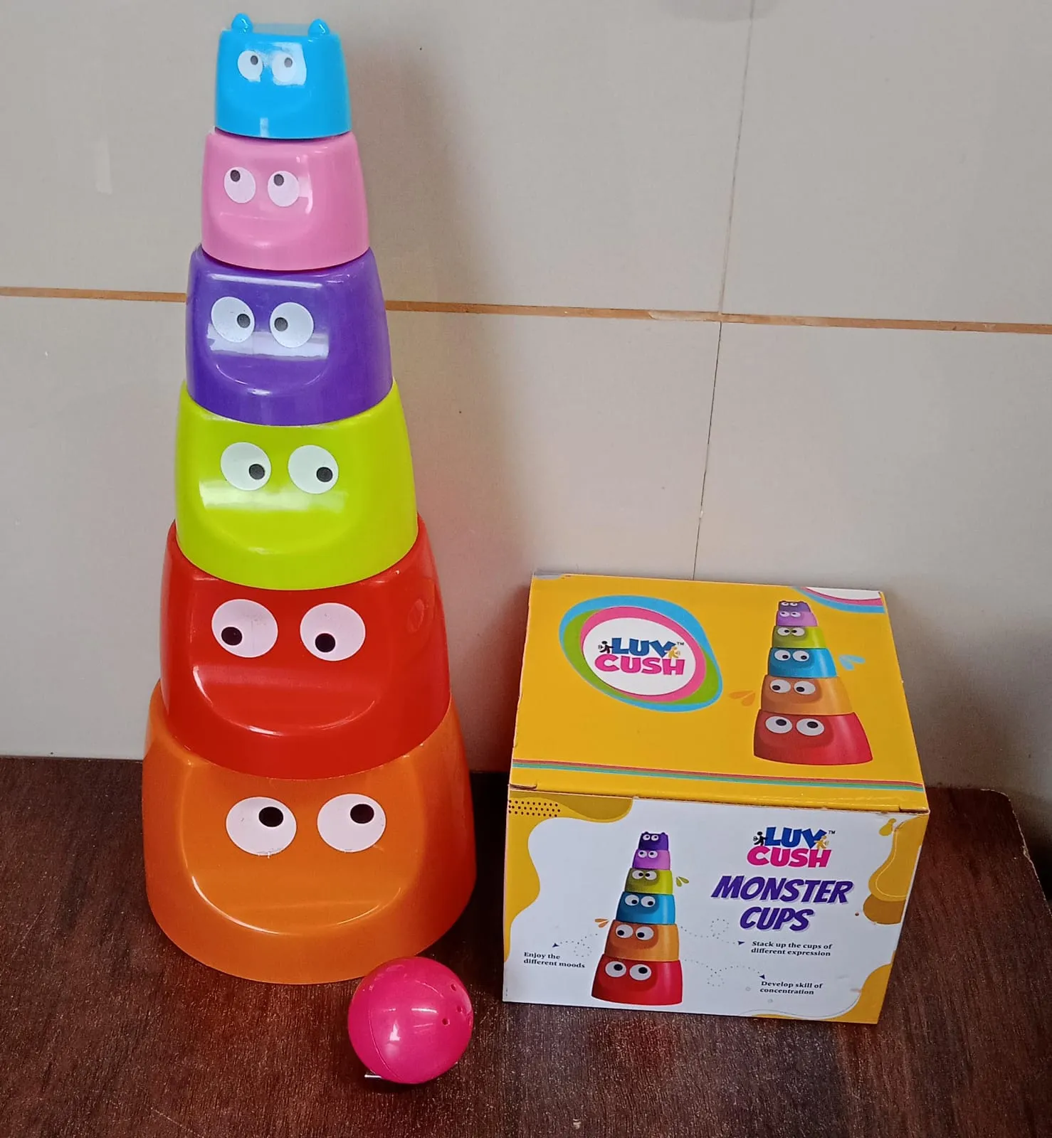 Monster Cups - Activity Toy for Babies 5  Months Plastic Multicolor Infant & Preschool Toys Develops Motor & Reasoning Skills Birthday Gifts for Boys Girls Age 5  Months Kids (1 Set)