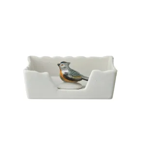 NAPKIN HOLDER WITH STONEWARE BIRD WEIGHT