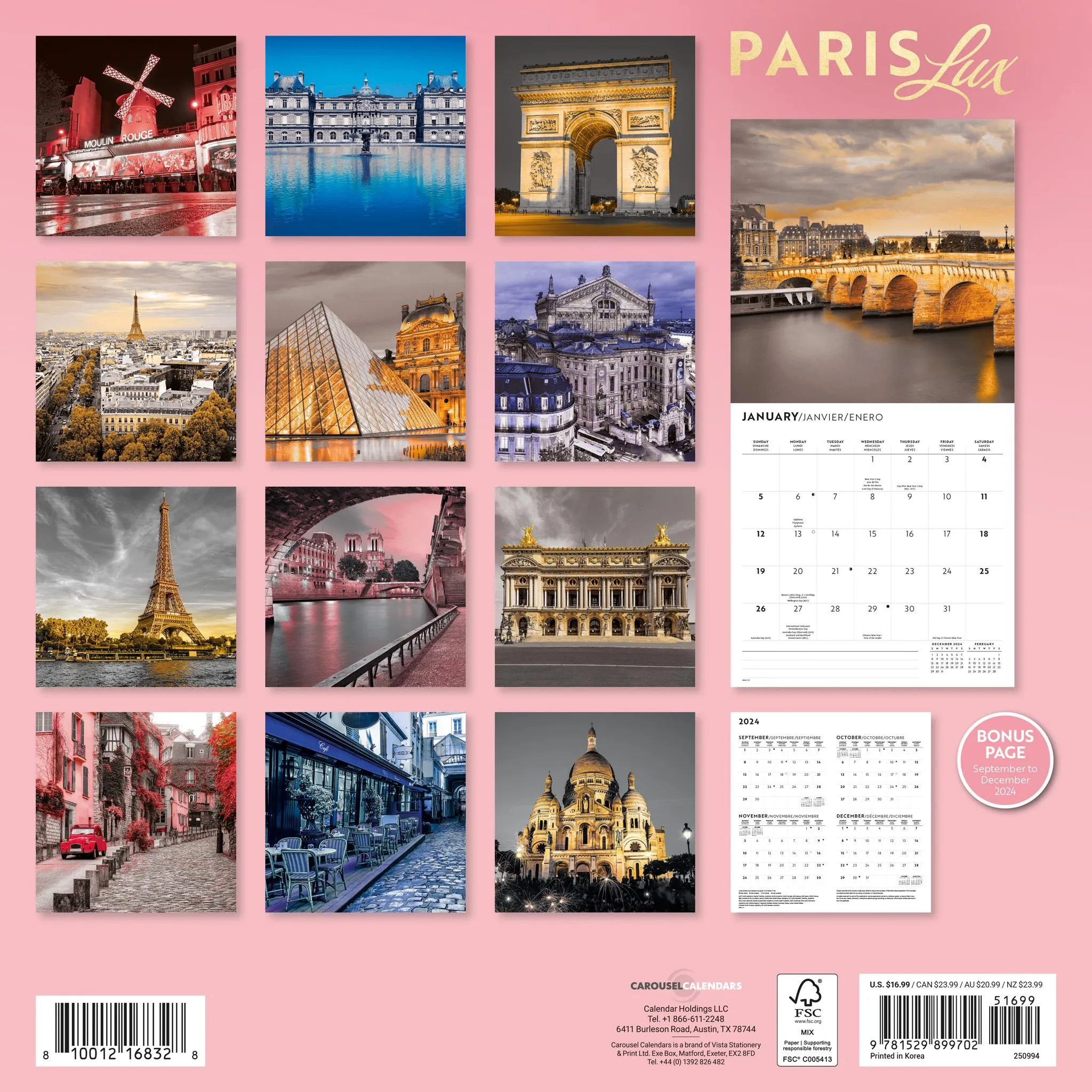 Paris Lux Wall 2025 Calendar