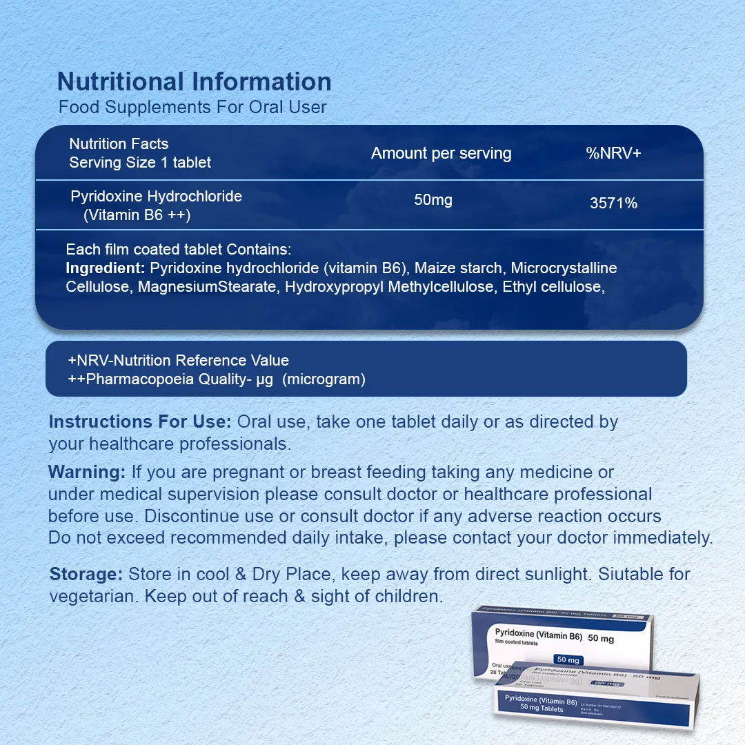 Pyridoxine 50mg Vitamin B6  28 Tablets