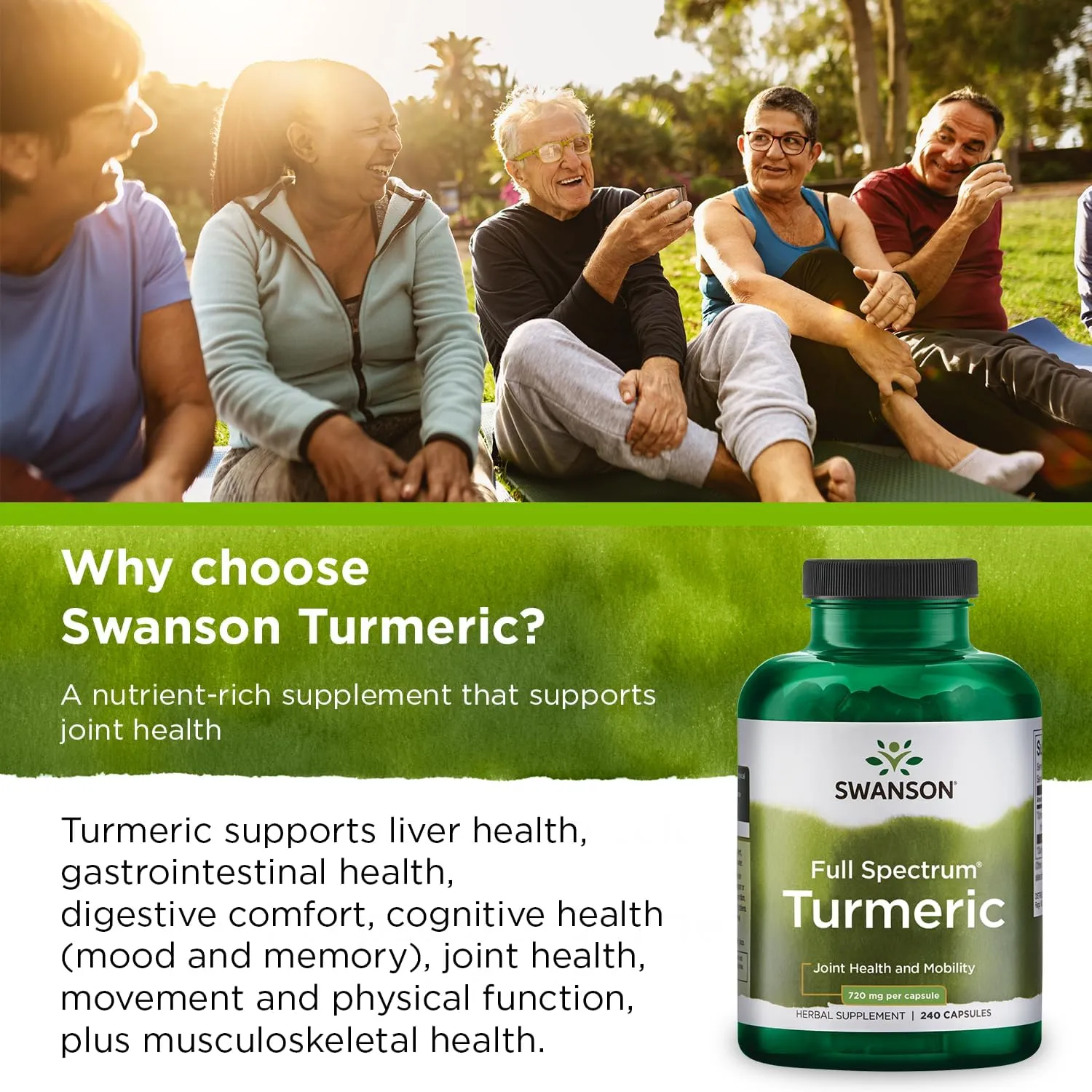 Turmeric Antioxidant, Joint Health, Cardiovascular, Liver Detox, Mood and Memory Support Supplement Curcuma Longa (Rhizome) 720 mg, 240 Capsules, 120 Servings, 1.44 Grams per Serving