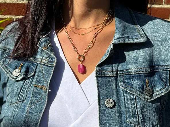 Vintage | Rectangle Pink Opal Pendant