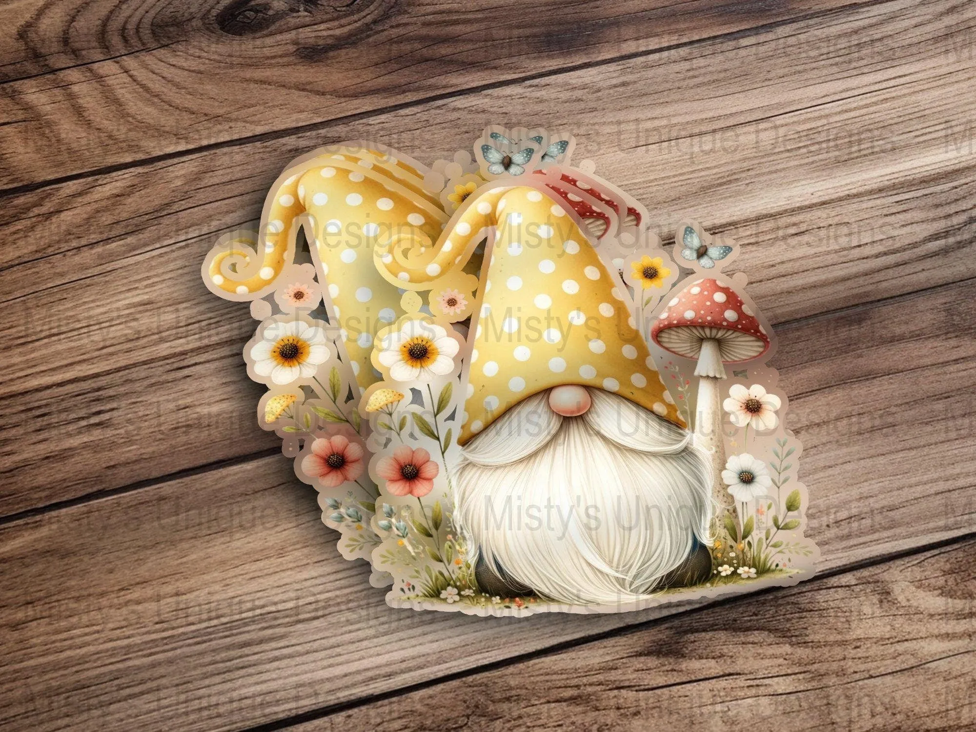 Whimsical Garden Gnome Clipart, Polka Dot Hat, Mushroom and Flowers PNG, Digital Download for Crafts, Scrapbooking, Invitations